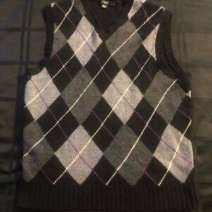 J Crew Sweater Vest Mens Large Lambswool Argyle Preppy Sleeveless Office Luxury